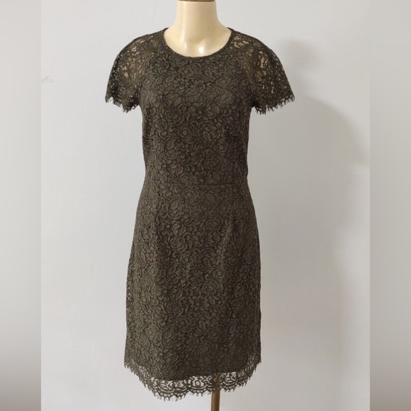 Banana Republic Army Green Lace Dress with Fringe Hem & Sleeves - Picture 1 of 5
